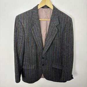 Harris Tweed Men 42 Gray Brown Wool Blazer Sports Coat Stripes Scottish Stripped